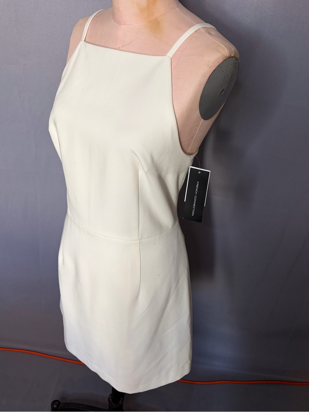 French Connection Elegant White Square-Neck Dress with Straps
